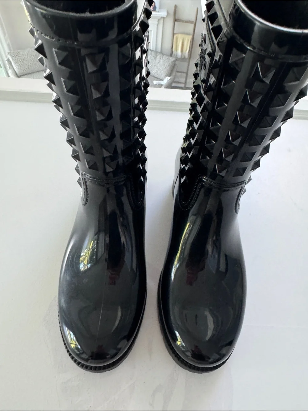Valentino Garavani Black Gloss Pyramid-Stud Rain Boots
